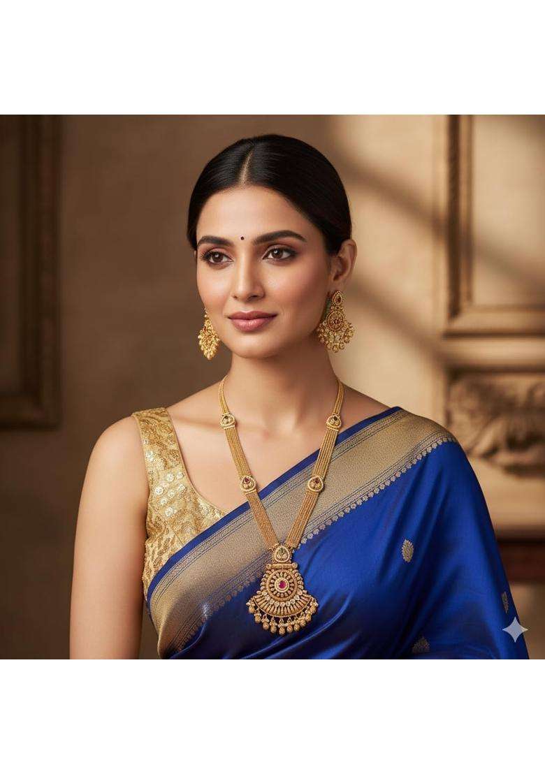 Kivoa Traditional Gold Look Temple Necklace Set for Women with Pendant and Matching Earrings - Indya