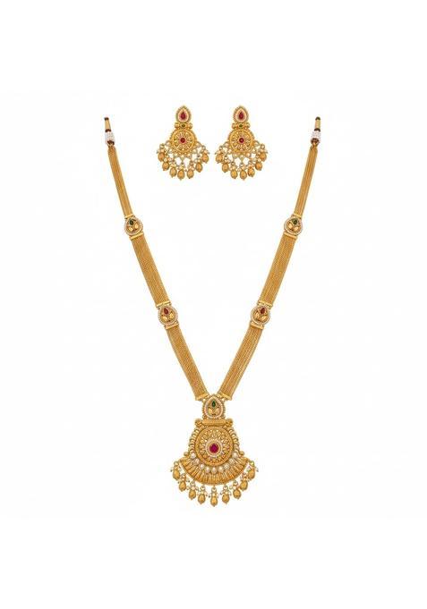 Kivoa Traditional Gold Look Temple Necklace Set for Women with Pendant and Matching Earrings