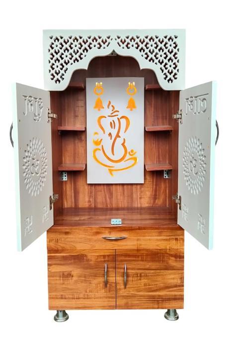 Chiselchant Luxury Home Temple with Led Lights Height 130CM Pre Assembled Engineered Wood Home Temple Height