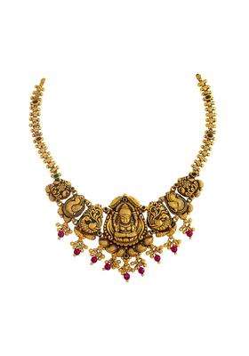 Kushals Fashion Jewellery Ruby Green Oxidised Gold Plated 925 Silver Temple Necklace for Women