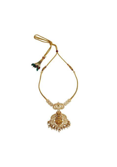 Kushals Fashion Jewellery Ruby Green Pearl Oxidised Gold Plated Ethnic 925 Pure Silver Temple Necklace