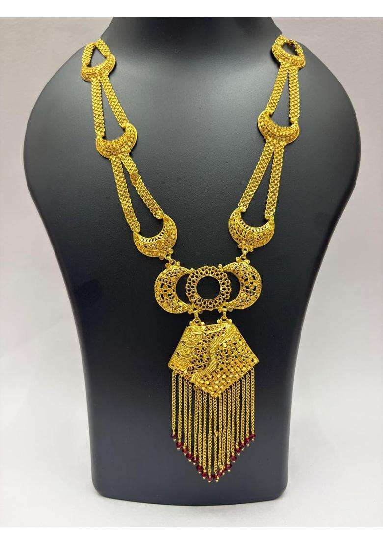 Jimikki Gold Tone Traditional Bridal Haram Long Necklace with Fringe - Indya