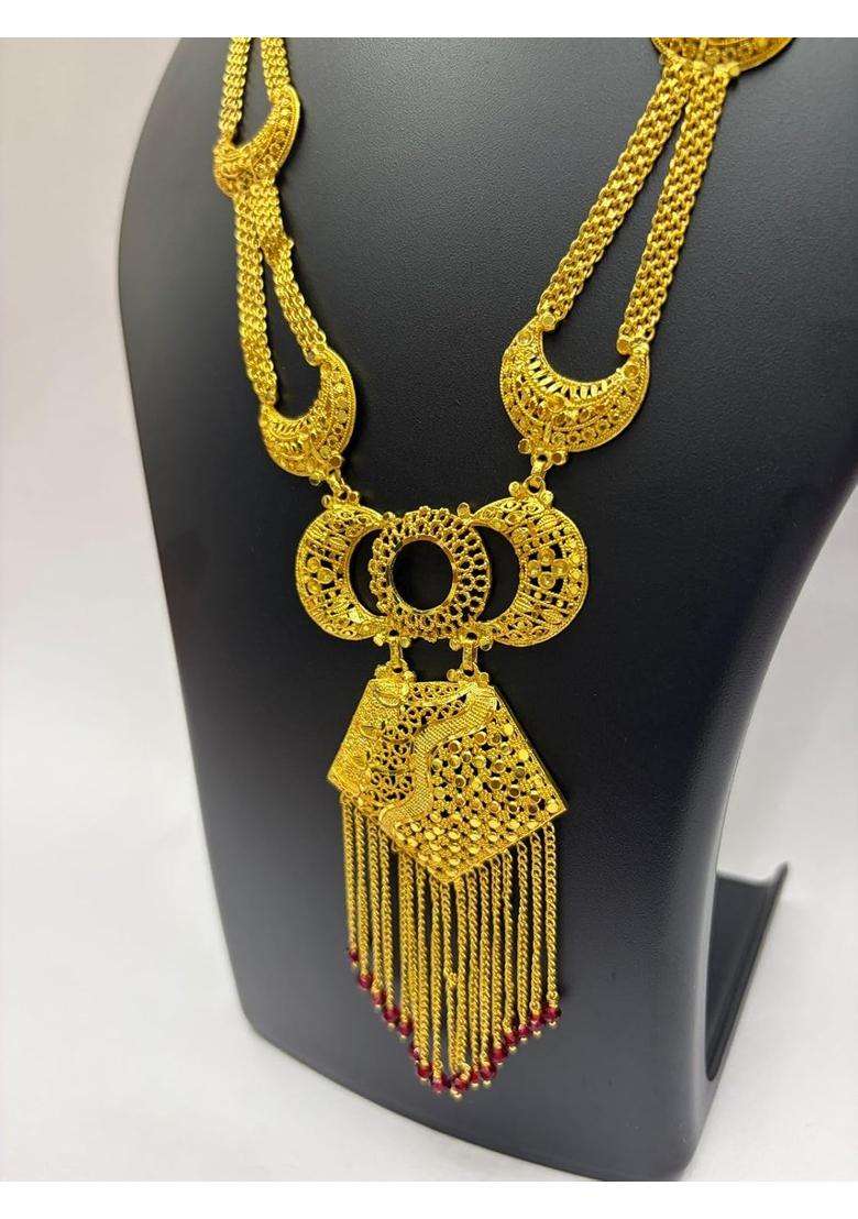Jimikki Gold Tone Traditional Bridal Haram Long Necklace with Fringe - Indya