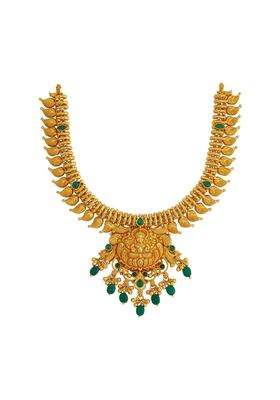 Kushals Fashion Jewellery Green Gold Polished 925 Silver Temple Necklace with Adjustable Thread for Women