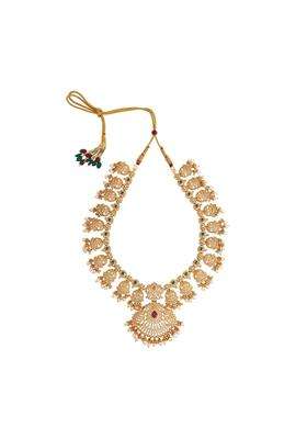 Kushals Fashion Jewellery Ruby Green Gold Plated Ethnic 925 Pure Silver Temple Necklace