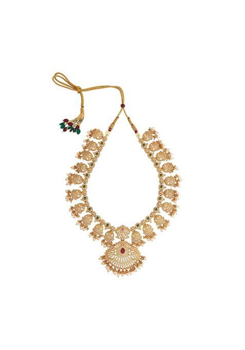Kushals Fashion Jewellery Ruby Green Gold Plated Ethnic 925 Pure Silver Temple Necklace