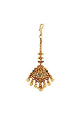 Kushals Fashion Jewellery Ruby Green Gold Plated Ethnic 925 Pure Silver Temple Tikka