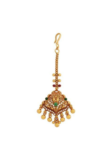 Kushals Fashion Jewellery Ruby Green Gold Plated Ethnic 925 Pure Silver Temple Tikka