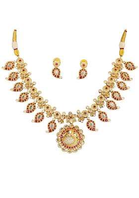 M and D Trends Designer Matte Gold Peacock Design Kemp Necklace Set