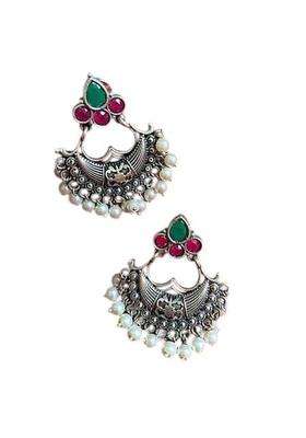House of Riyaash Antique Chandbali Earrings for Women Traditional Gold Tone Chandbali with Kemp Stones