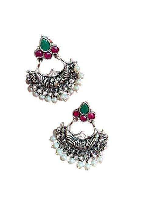 House of Riyaash Antique Chandbali Earrings for Women Traditional Gold Tone Chandbali with Kemp Stones