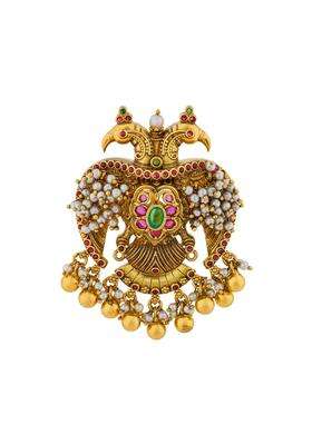 Kushals Fashion Jewellery Ruby Green Oxidised Gold Plated 925 Silver Temple Pendant for Women