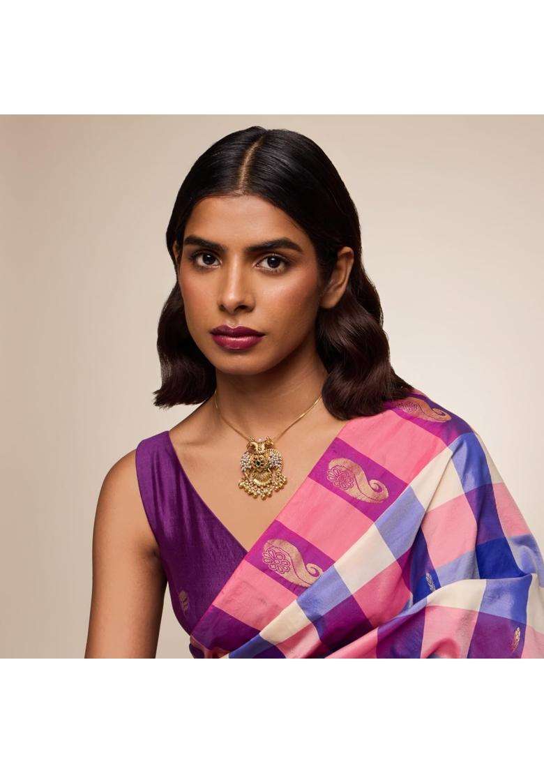 Kushals Fashion Jewellery Ruby Green Oxidised Gold Plated 925 Silver Temple Pendant for Women - Indya