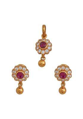 Kushals Fashion Jewellery Ruby Gold Plated Casual 925 Pure Silver Temple Pendant Set