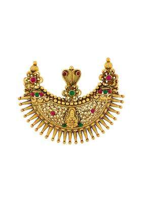Kushals Fashion Jewellery Ruby Green Oxidised Gold Plated 925 Silver Temple Pendant for Women