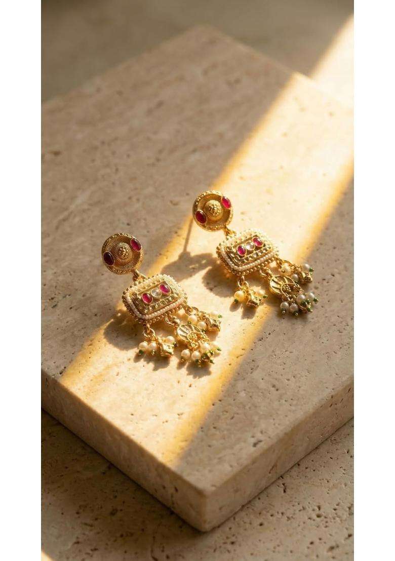 Vaidevi Gold Plated Traditional Indian Bridal Necklace Set with Earrings - Indya