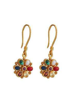 Kushals Fashion Jewellery Multi Gold Plated 925 Silver Temple Hanging Earrings for Women