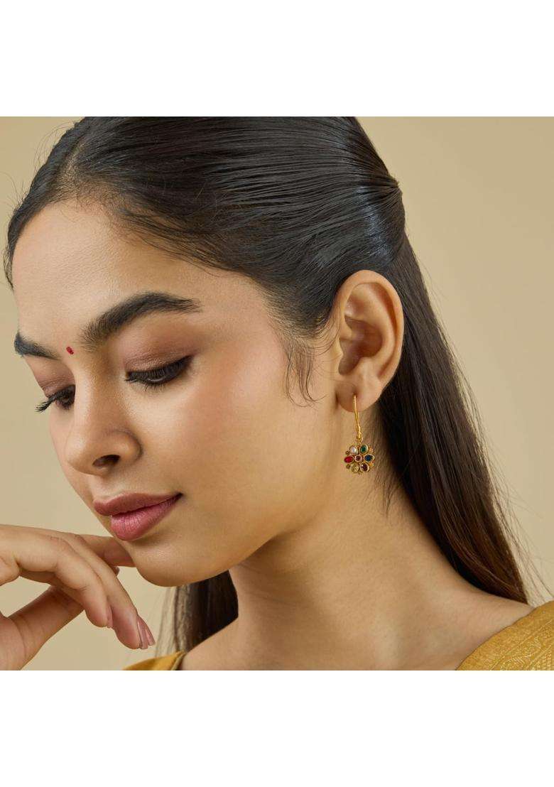 Kushals Fashion Jewellery Multi Gold Plated 925 Silver Temple Hanging Earrings for Women - Indya