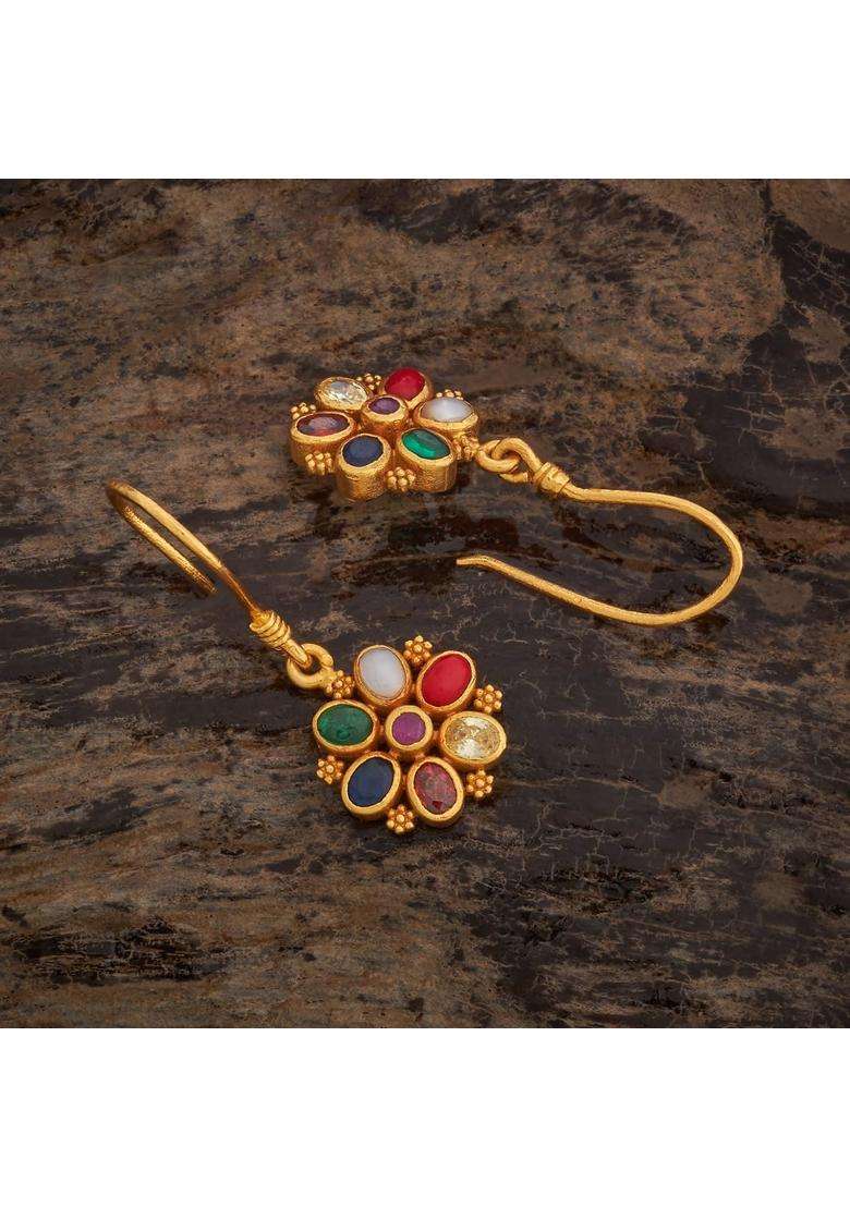 Kushals Fashion Jewellery Multi Gold Plated 925 Silver Temple Hanging Earrings for Women - Indya