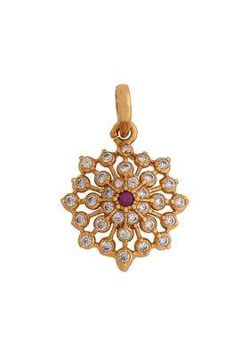 Kushals Fashion Jewellery Ruby Gold Plated Ethnic 925 Pure Silver Temple Pendant