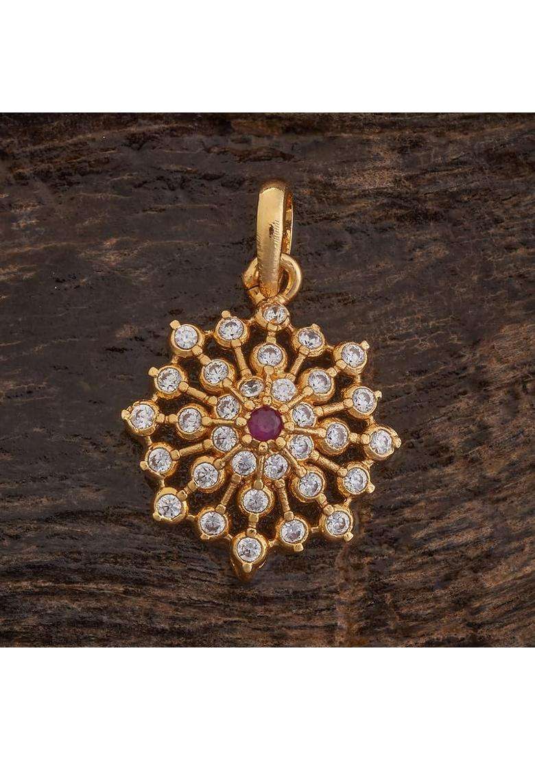 Kushals Fashion Jewellery Ruby Gold Plated Ethnic 925 Pure Silver Temple Pendant - Indya