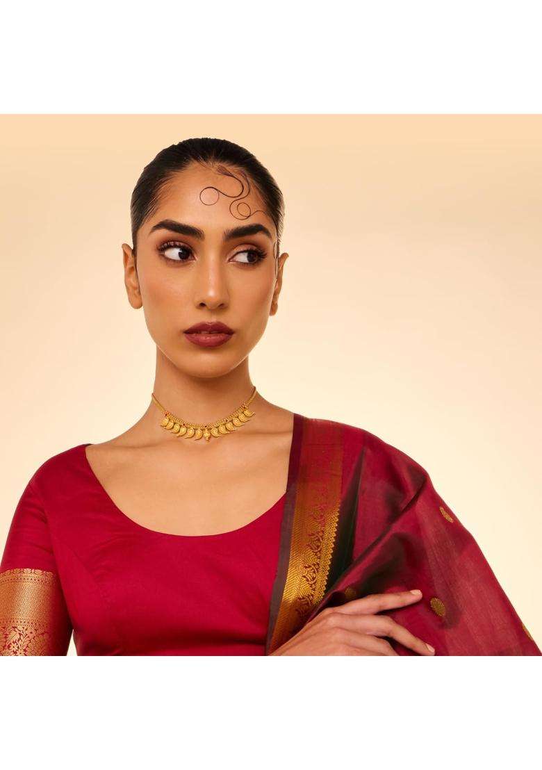 Kushals Fashion Jewellery Ruby Gold Plated 925 Silver Temple Necklace for Women - Indya
