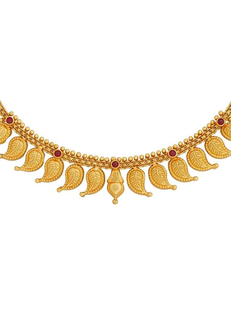 Kushals Fashion Jewellery Ruby Gold Plated 925 Silver Temple Necklace for Women - Indya