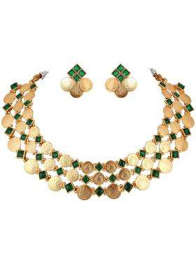 Lucky Jewellery Designer Gold Plated Goddess Laxmi Necklace Set for Women and Girls