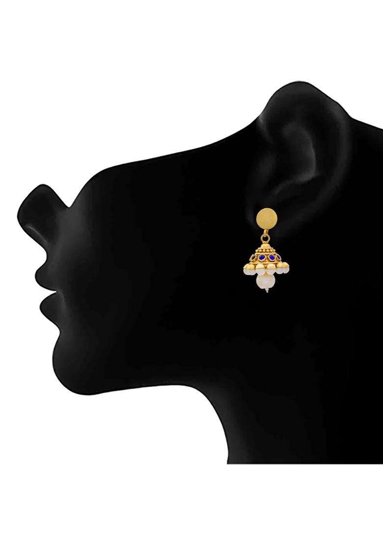 JFL Traditional Ethnic Temple Laxmi Goddess One Gram Gold Plated Kaerie Designer Necklace Set Jhumka Earring - Indya