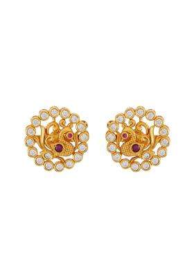 Kushals Fashion Jewellery Ruby Gold Plated Ethnic 925 Pure Silver Temple Earring Pendant