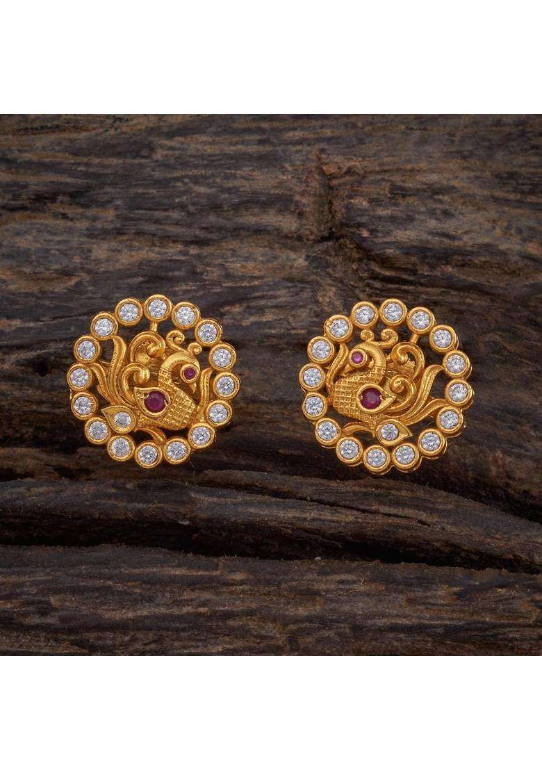 Kushals Fashion Jewellery Ruby Gold Plated Ethnic 925 Pure Silver Temple Earring Pendant - Indya