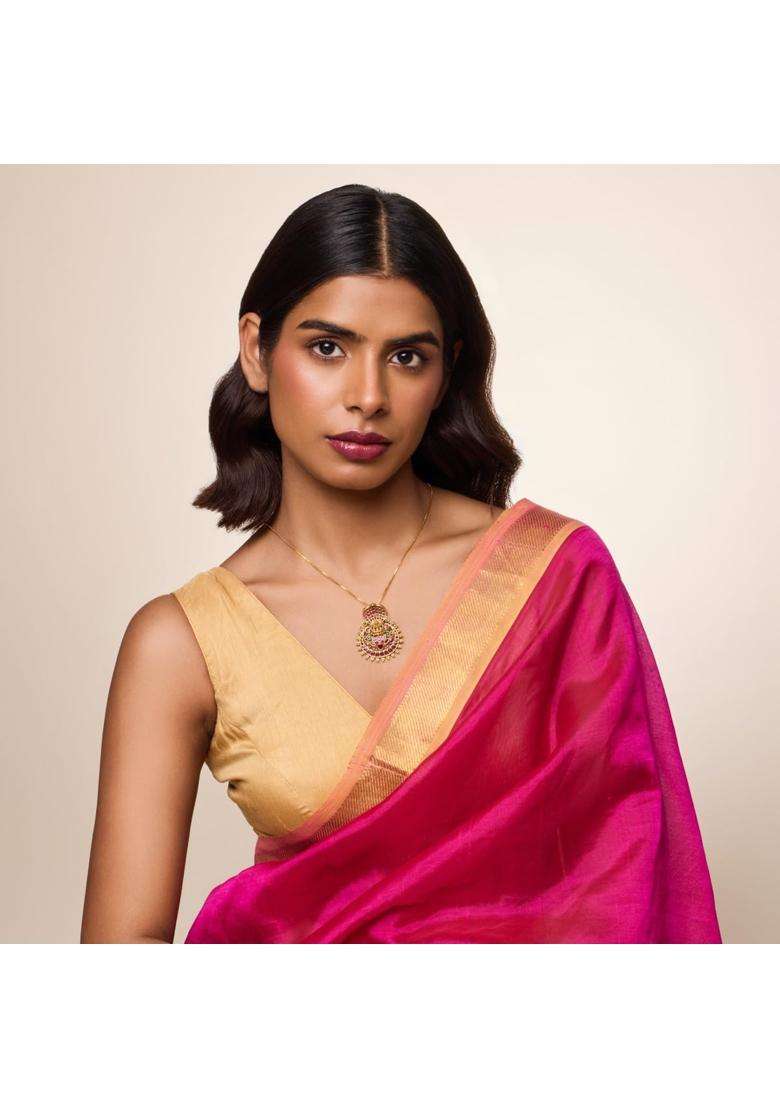 Kushals Fashion Jewellery Ruby Green Oxidised Gold Plated 925 Silver Temple Pendant for Women - Indya