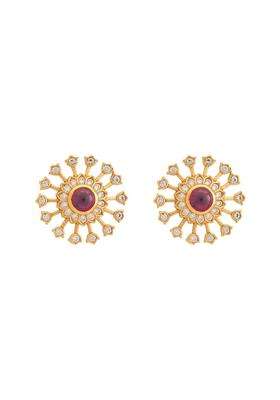 Kushals Fashion Jewellery Ruby Gold Plated Ethnic 925 Pure Silver Temple Earring