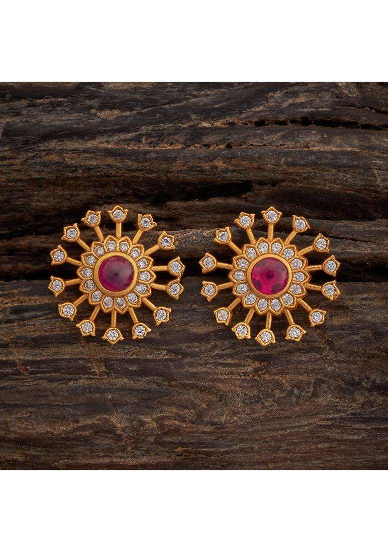 Kushals Fashion Jewellery Ruby Gold Plated Ethnic 925 Pure Silver Temple Earring - Indya
