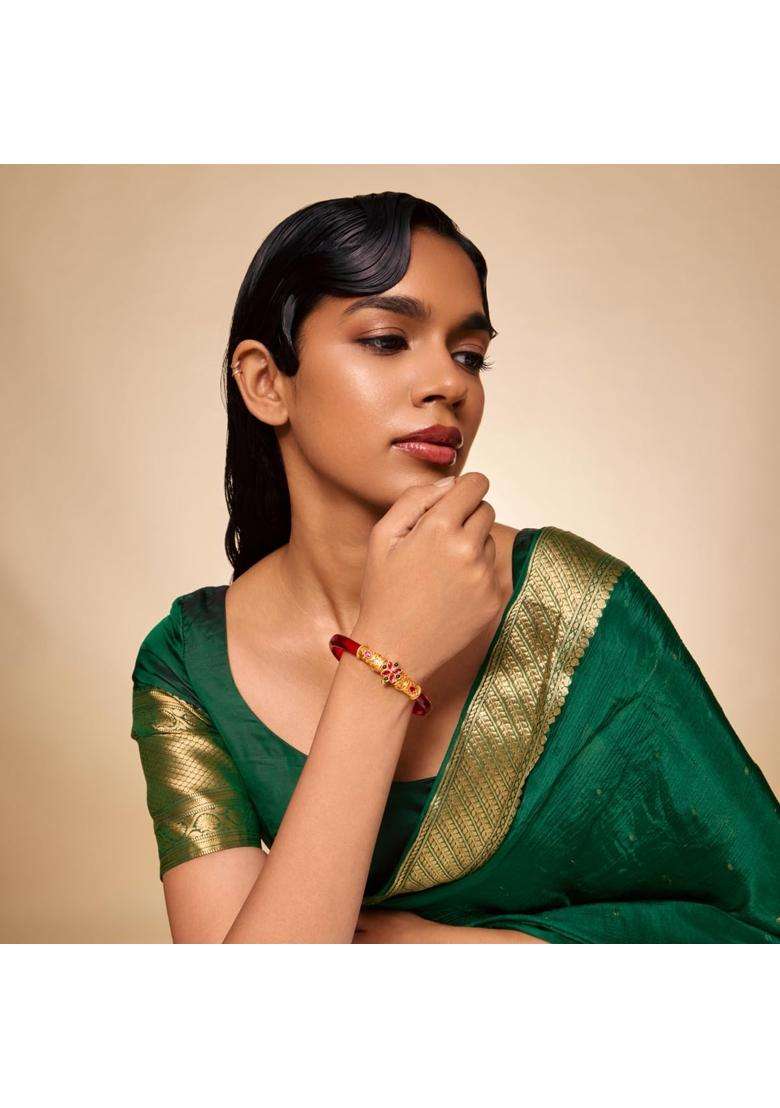 Kushals Fashion Jewellery Ruby Green Gold Plated 925 Silver Temple Bangle Pendant for Women - Indya