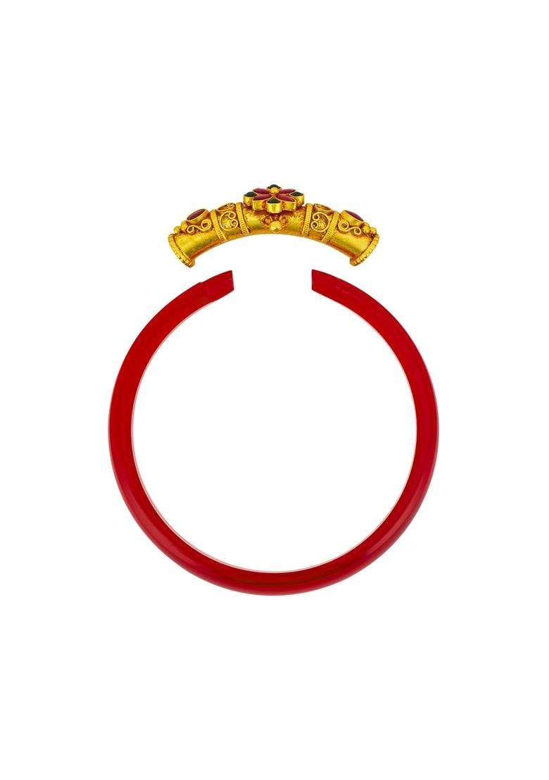 Kushals Fashion Jewellery Ruby Green Gold Plated 925 Silver Temple Bangle Pendant for Women - Indya