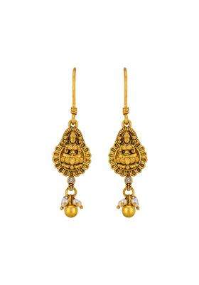 Kushals Fashion Jewellery White Oxidised Gold Plated 925 Silver Temple Hanging Earring Set for Women