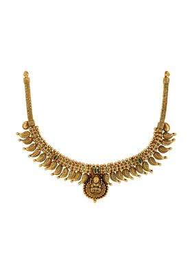 Kushals Fashion Jewellery Green Oxidised Gold Plated 925 Silver Temple Necklace for Women