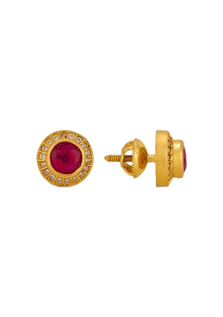 Kushals Fashion Jewellery Ruby Gold Plated 925 Silver Temple Pendant Earring Set for Women - Indya