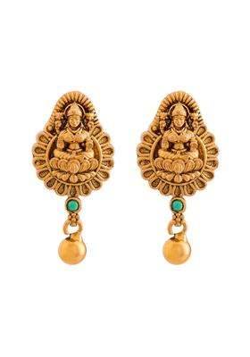 Kushals Fashion Jewellery Ruby Oxidised Gold Plated 925 Silver Temple Stud Earring Set for Women