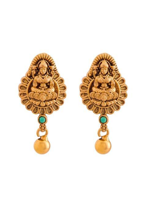 Kushals Fashion Jewellery Ruby Oxidised Gold Plated 925 Silver Temple Stud Earring Set for Women