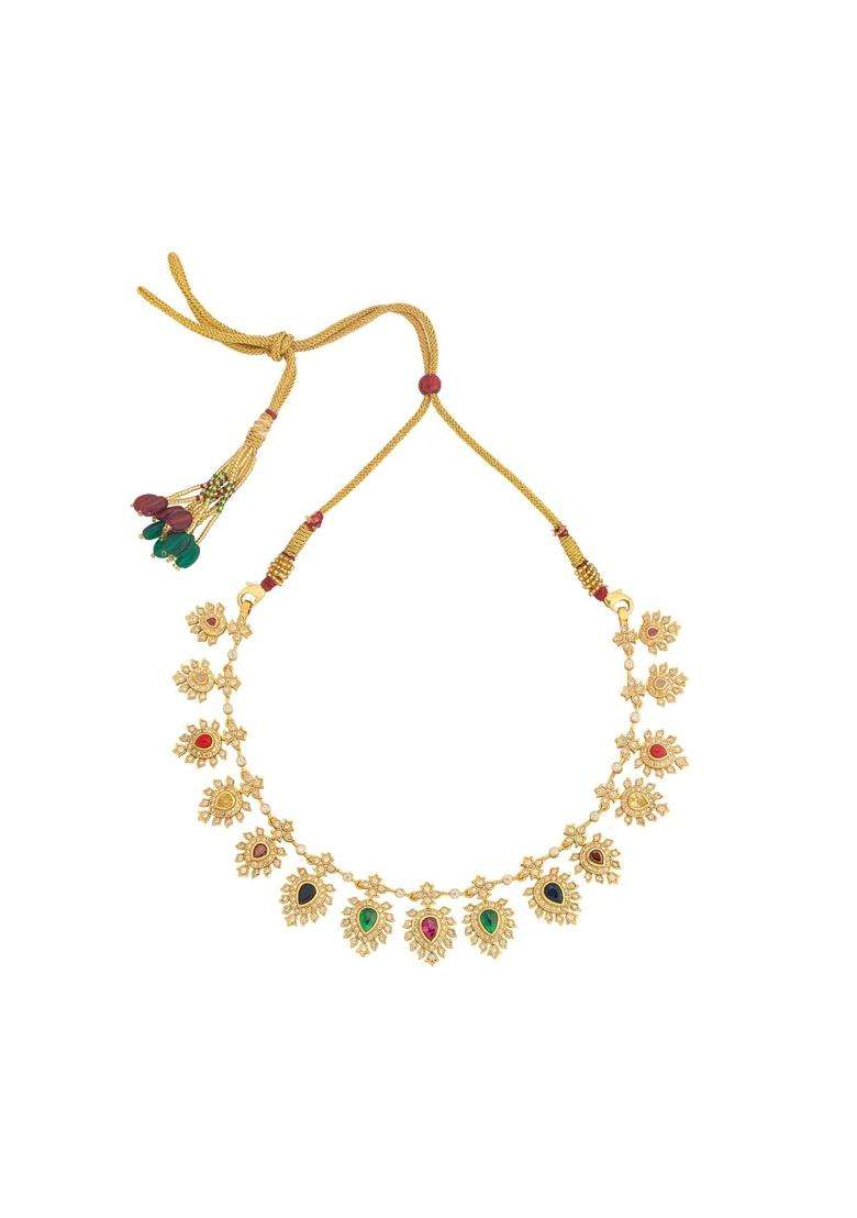 Kushals Fashion Jewellery Multi Gold Plated 925 Silver Temple Necklace for Women - Indya