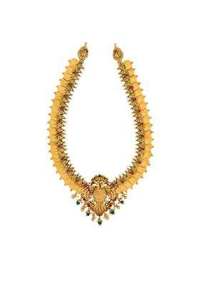 Kushals Fashion Jewellery Ruby Green Oxidised Gold Plated 925 Silver Temple Long Necklace for Women