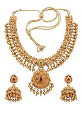 AHAN Jewel Temple Jewellery Set for Women Traditional Gold Plated Necklace with Large Peacock Pendant