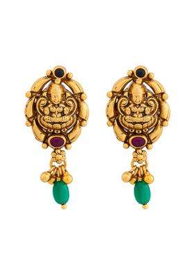 Kushals Fashion Jewellery Ruby Green Oxidised Gold Plated 925 Silver Temple Stud Earring Set for Women