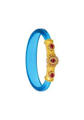 Kushals Fashion Jewellery Ruby Gold Plated 925 Silver Temple Bangle Pendant for Women