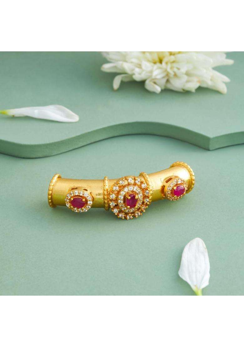 Kushals Fashion Jewellery Ruby Gold Plated 925 Silver Temple Bangle Pendant for Women - Indya