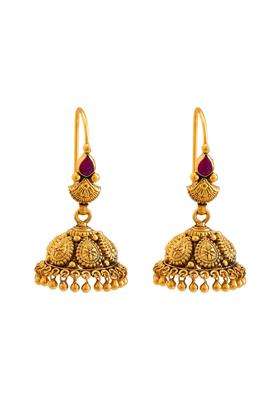 Kushals Fashion Jewellery Ruby Oxidised Gold Plated 925 Silver Temple Jhumka Earring Set for Women