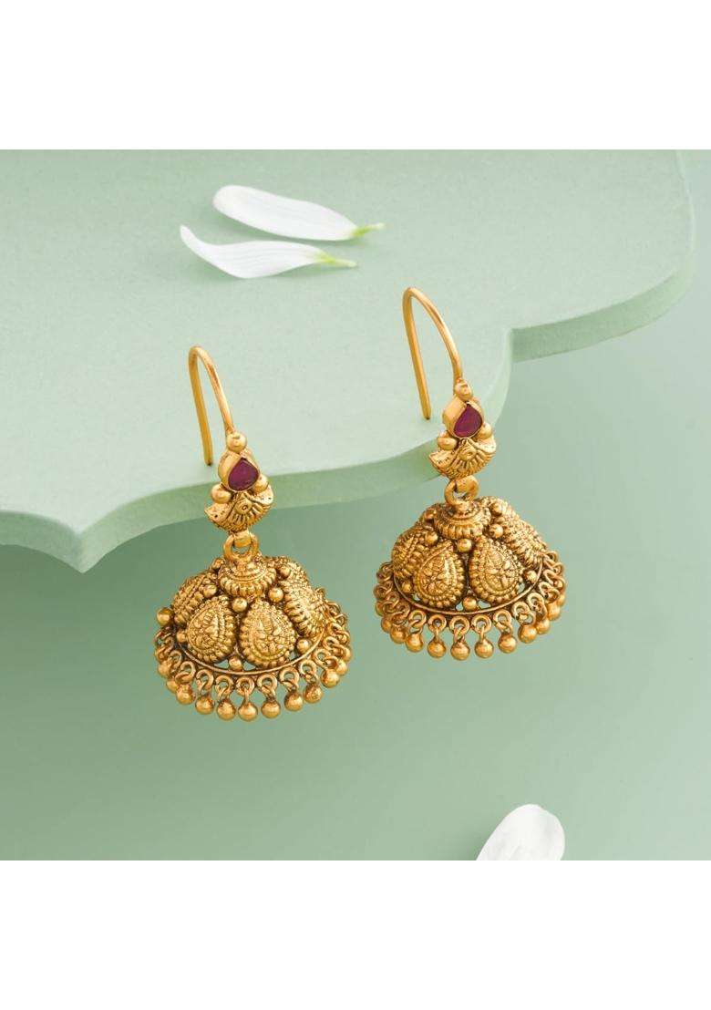 Kushals Fashion Jewellery Ruby Oxidised Gold Plated 925 Silver Temple Jhumka Earring Set for Women - Indya
