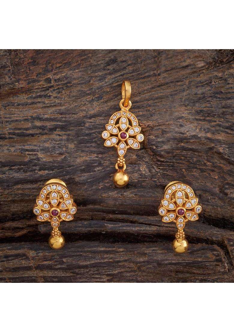 Kushals Fashion Jewellery Ruby Gold Plated Ethnic 925 Pure Silver Temple Pendant Set - Indya